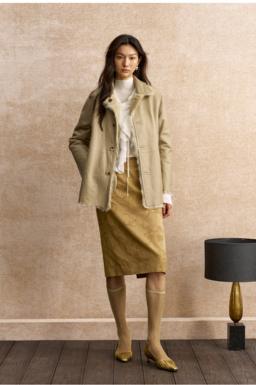 Mojingchun Reversible Shearling Shirt Jacket in Sand Yellow - view 2