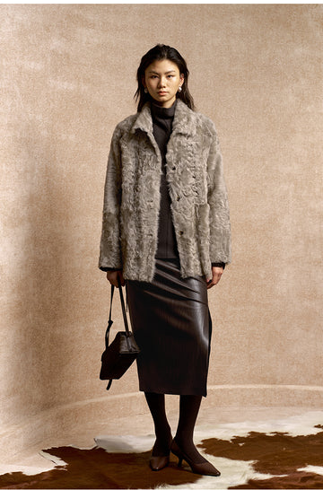 Mojingchun Reversible Shearling Shirt Jacket in Distant Mountain Grey - view 1