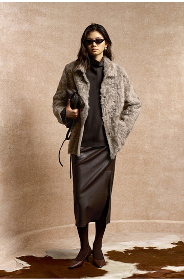 Mojingchun Reversible Shearling Shirt Jacket in Distant Mountain Grey - view 2