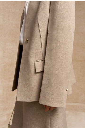 Luoyue Collarless Wool Blend Tailored Jacket in Light Tea Camel - view 5