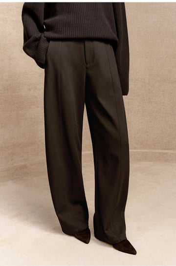 Fancuixiu Pleated Barrel Leg Trousers in Chestnut Brown - view 1
