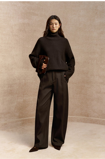 Fancuixiu Pleated Barrel Leg Trousers in Chestnut Brown - view 2