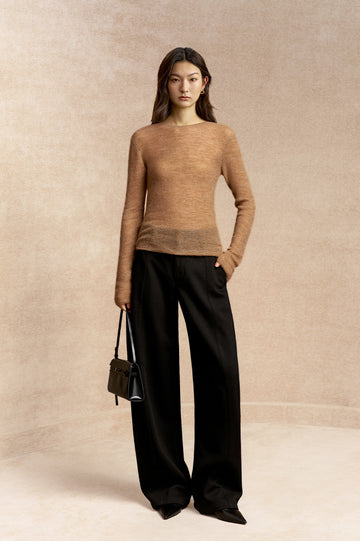 Fancuixiu Pleated Barrel Leg Trousers in Deep Ink Black - view 2