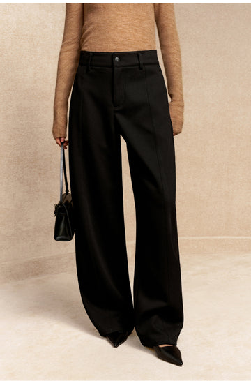 Fancuixiu Pleated Barrel Leg Trousers in Deep Ink Black - view 3