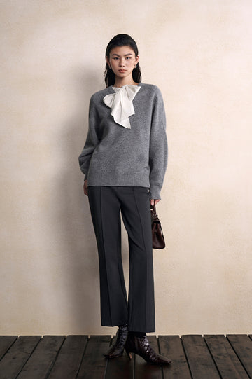 Mingye Cropped Stretch Flared Trousers in Night Grey - view 1