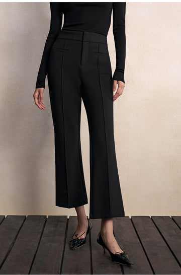 Mingye Cropped Stretch Flared Trousers in Deep Ink Black - view 2
