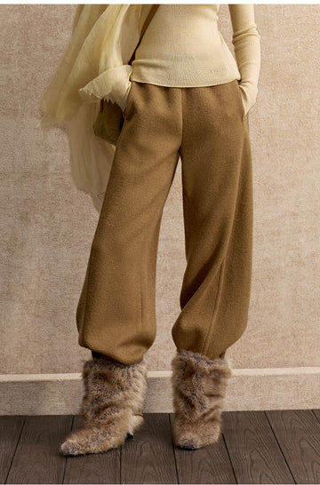 Xue Shi Er Wool-Blend Wide-Leg Pants - Warm Sand Camel