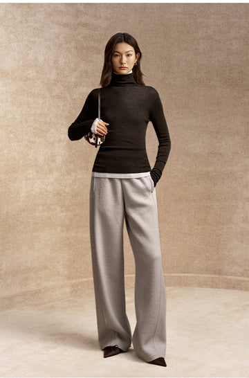 Xue Shi Er Wool-Blend Wide-Leg Pants - Light Dew Grey
