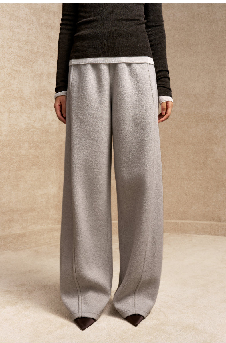 Xue Shi Er Wool-Blend Wide-Leg Pants - Light Dew Grey