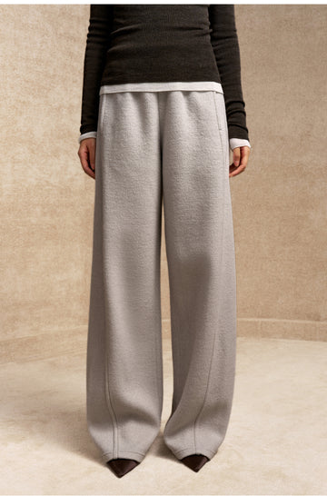 Xue Shi Er Wool-Blend Wide-Leg Pants - Light Dew Grey