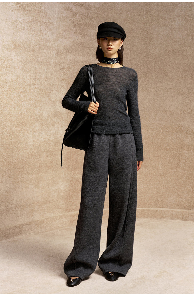 Xue Shi Er Wool-Blend Wide-Leg Pants - Dark Marl Grey
