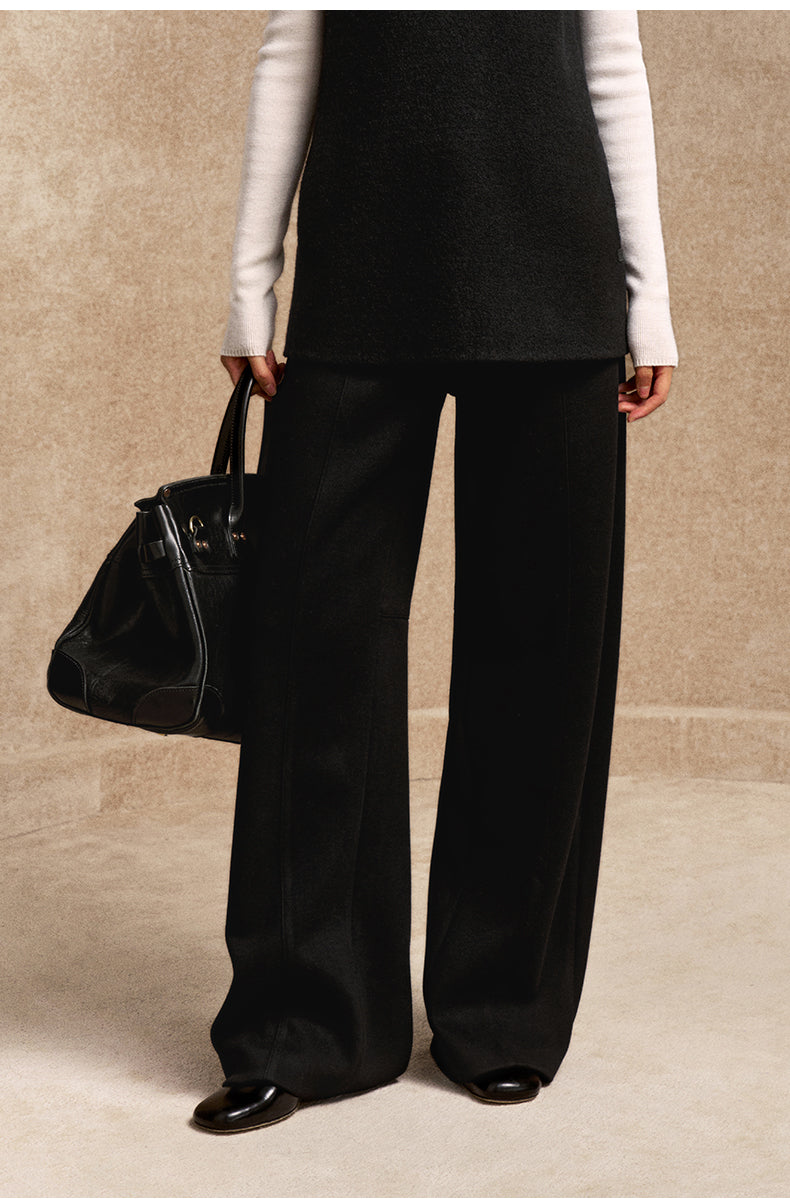 Xue Shi Er Wool-Blend Wide-Leg Pants - Ink Black