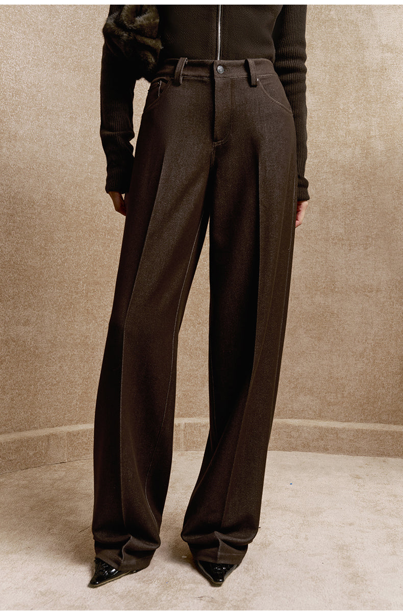 Hansong Draped Denim-Look Straight Trousers in Dark Brown - view 4