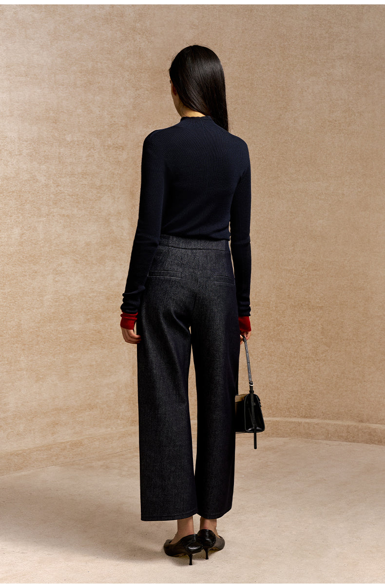 He Ye Bei Button-Detail Cropped Pants - Deep Denim Blue
