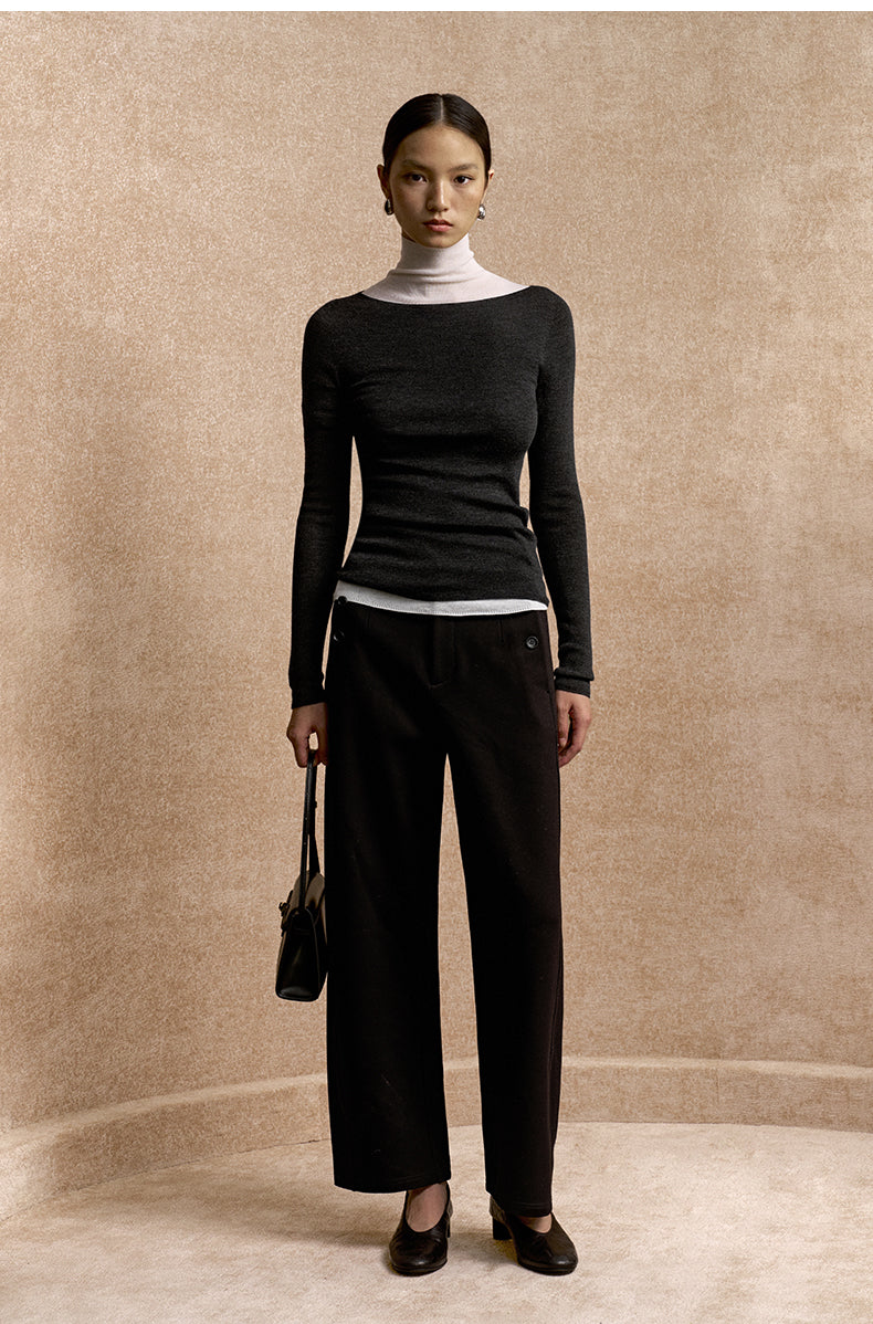 He Ye Bei Button-Detail Cropped Pants - Deep Ink Black
