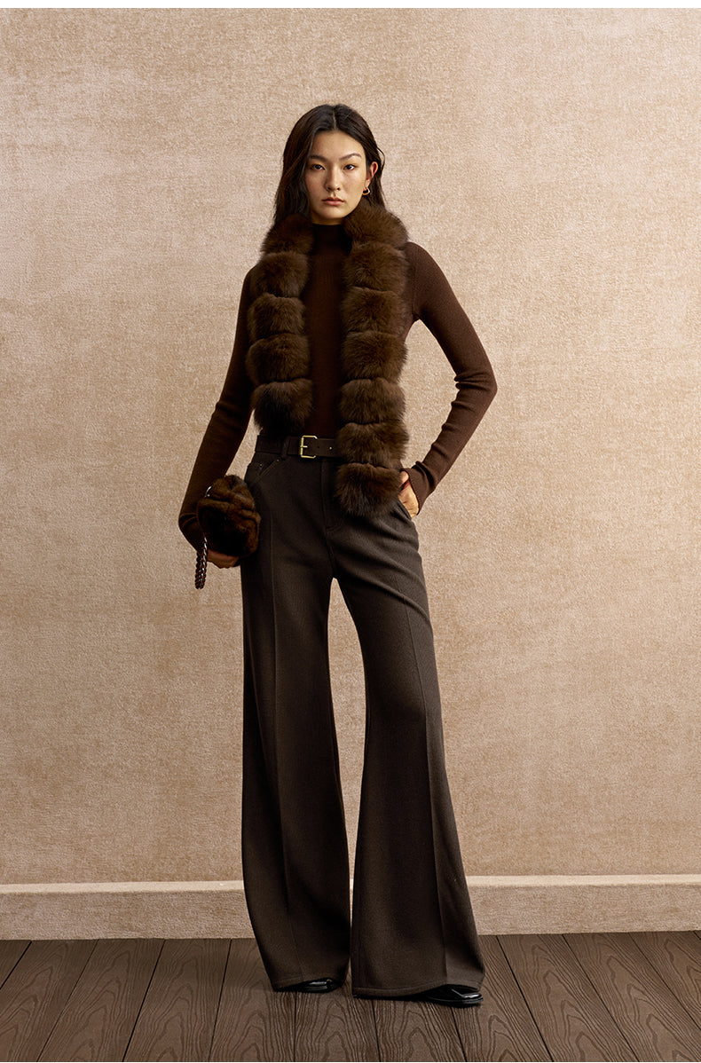 Maixiu Ribbed Corduroy Flared Trousers in Rosewood Brown - view 2