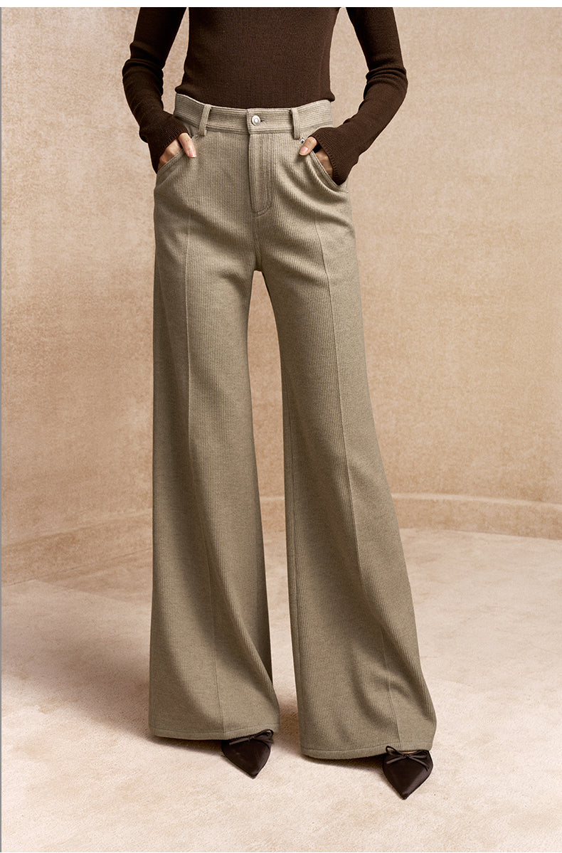 Maixiu Ribbed Corduroy Flared Trousers in Light Tea Camel - view 3