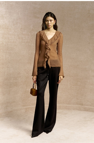 Yu Chi Bei Drawstring Wide-Leg Pants in Deep Ink Black - view 1