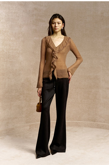 Yu Chi Bei Drawstring Wide-Leg Pants in Deep Ink Black - view 2