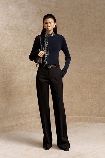 Zuimeihua Brushed Stretch Flared Trousers in Deep Ink Black - view 2