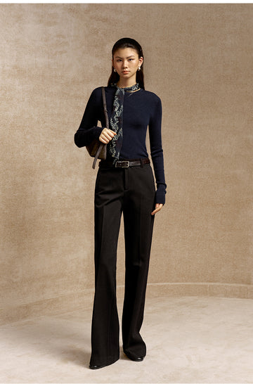 Zuimeihua Brushed Stretch Flared Trousers in Deep Ink Black - view 3