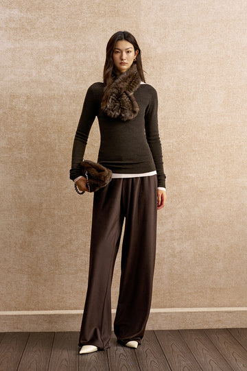 Xiangchunyeyue Soft Drape Wide Leg Trousers in Deep Coffee - view 1