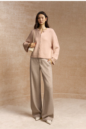 Xichunrong Pleated Wide Leg Trousers in Almond Oat - view 1 - Almond Oat