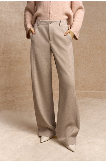 Xichunrong Pleated Wide Leg Trousers in Almond Oat - view 2 - Almond Oat