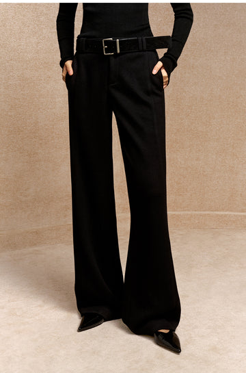 Xichunrong Pleated Wide Leg Trousers in Deep Ink Black - view 2 - Deep Ink Black