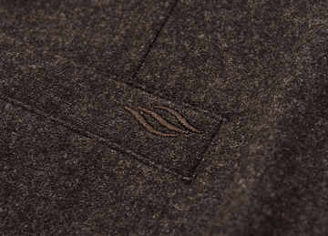 Xiao Xiang Shen Pleated Wool Trousers in Coffee Brown - Pocket embroidery detail
