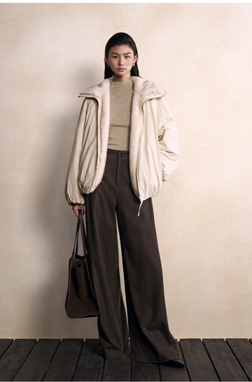 Xiao Xiang Shen Pleated Wool Trousers in Coffee Brown - view 1