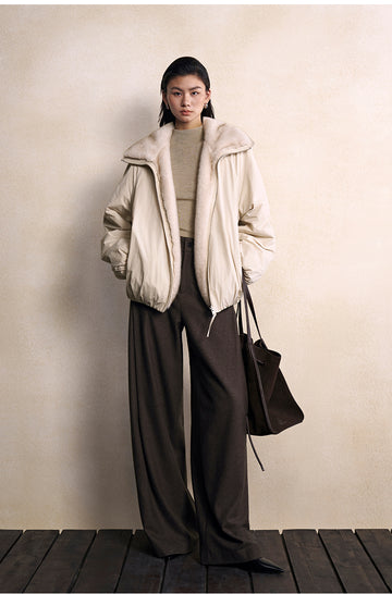 Xiao Xiang Shen Pleated Wool Trousers in Coffee Brown - view 2