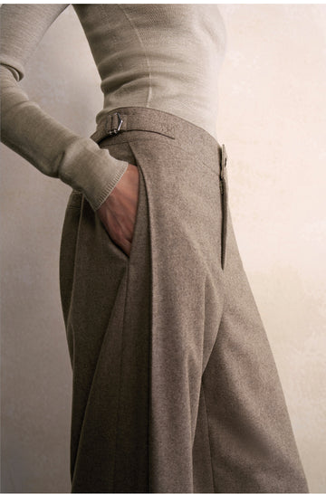 Xiao Xiang Shen Pleated Wool Trousers in Deer Camel - view 5