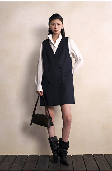 Gui Xiang Ting Tailored Mini Dress in Navy - view 2