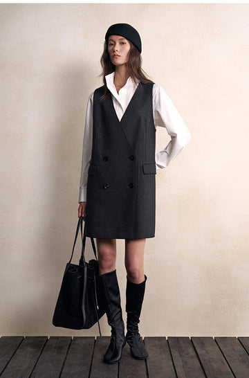 Gui Xiang Ting Tailored Mini Dress in Carbon Grey - view 2