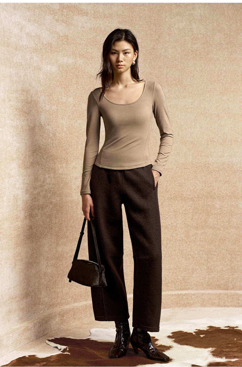 Zhuyun Scoop Neck Padded Top in Oat Apricot - view 1