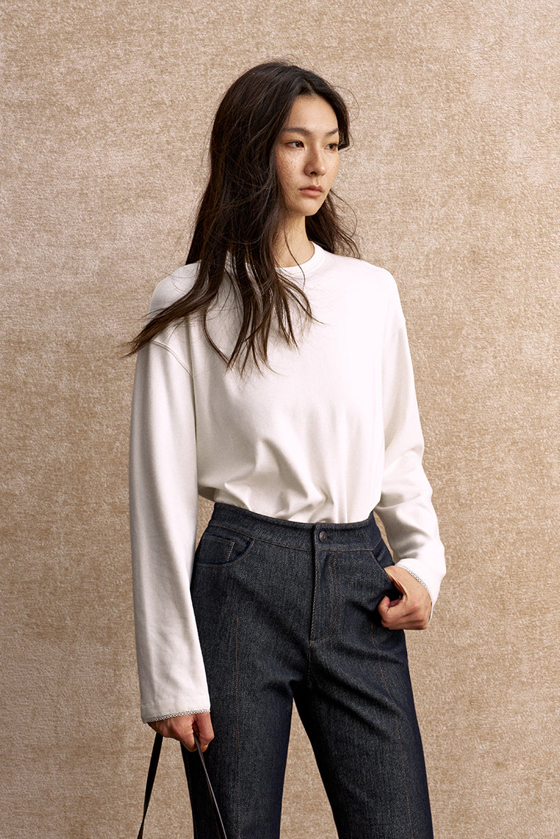 Yi Qin E Cotton-Modal Long-Sleeve Top - Ivory White