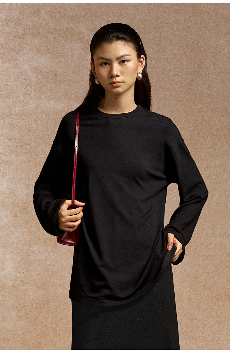 Yi Qin E Cotton-Modal Long-Sleeve Top - Ink Black