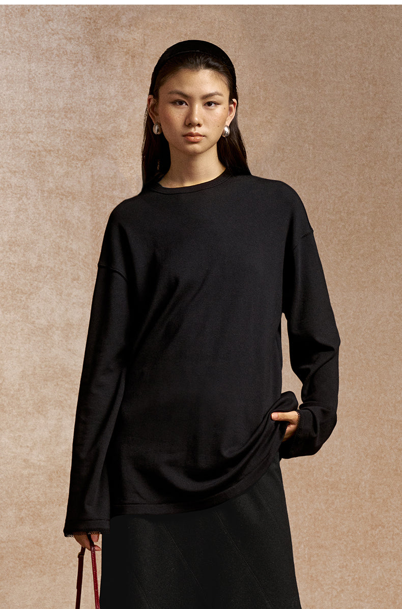 Yi Qin E Cotton-Modal Long-Sleeve Top - Ink Black