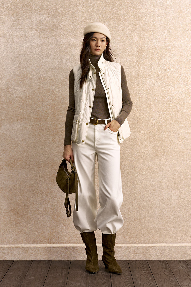 Bikong Stand Collar Padded Gilet in Frosted Beige - view 1