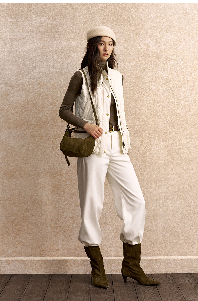 Bikong Stand Collar Padded Gilet in Frosted Beige - view 2