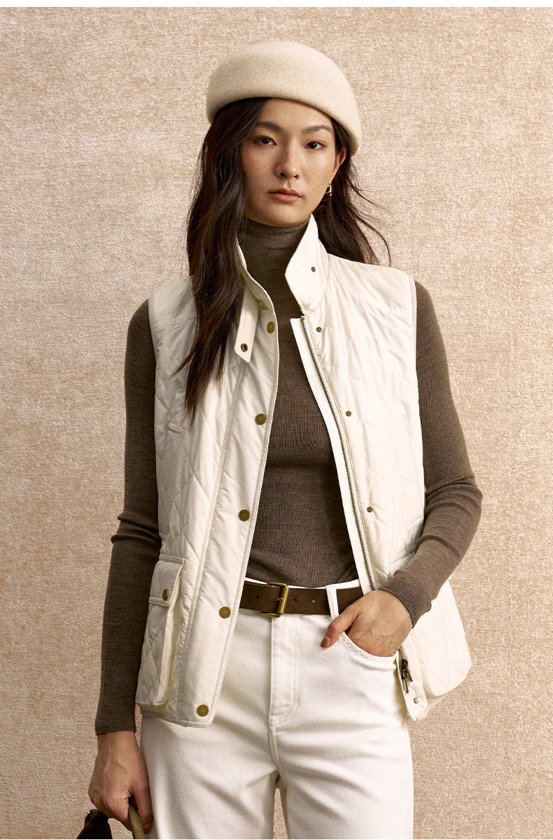 Bikong Stand Collar Padded Gilet in Frosted Beige - view 3