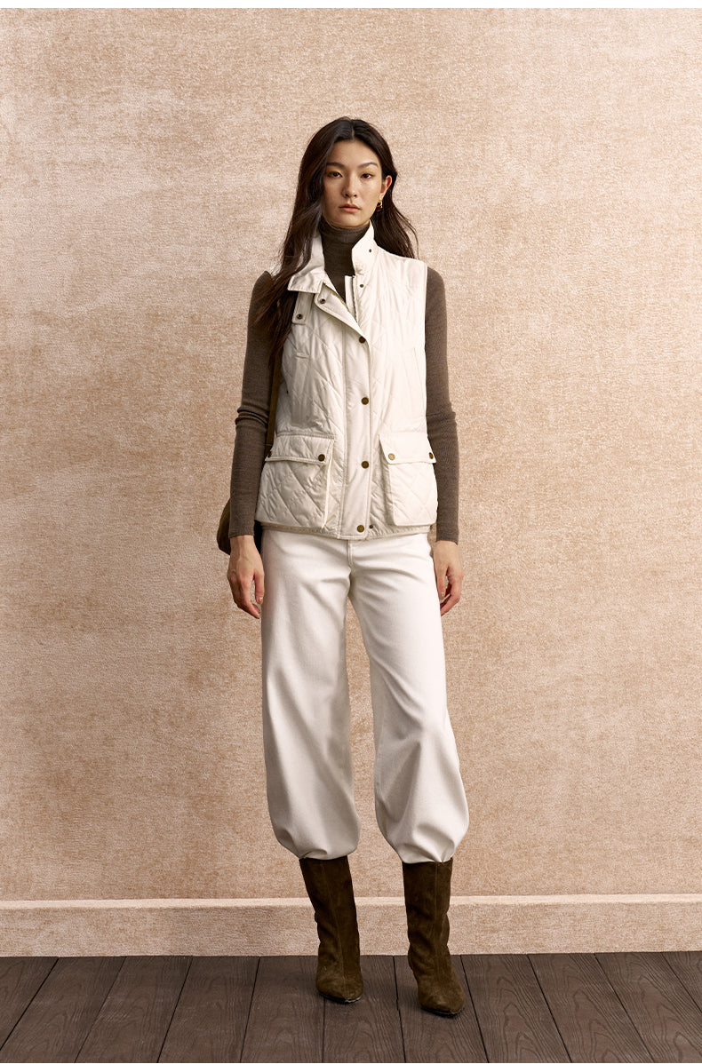 Bikong Stand Collar Padded Gilet in Frosted Beige - view 5