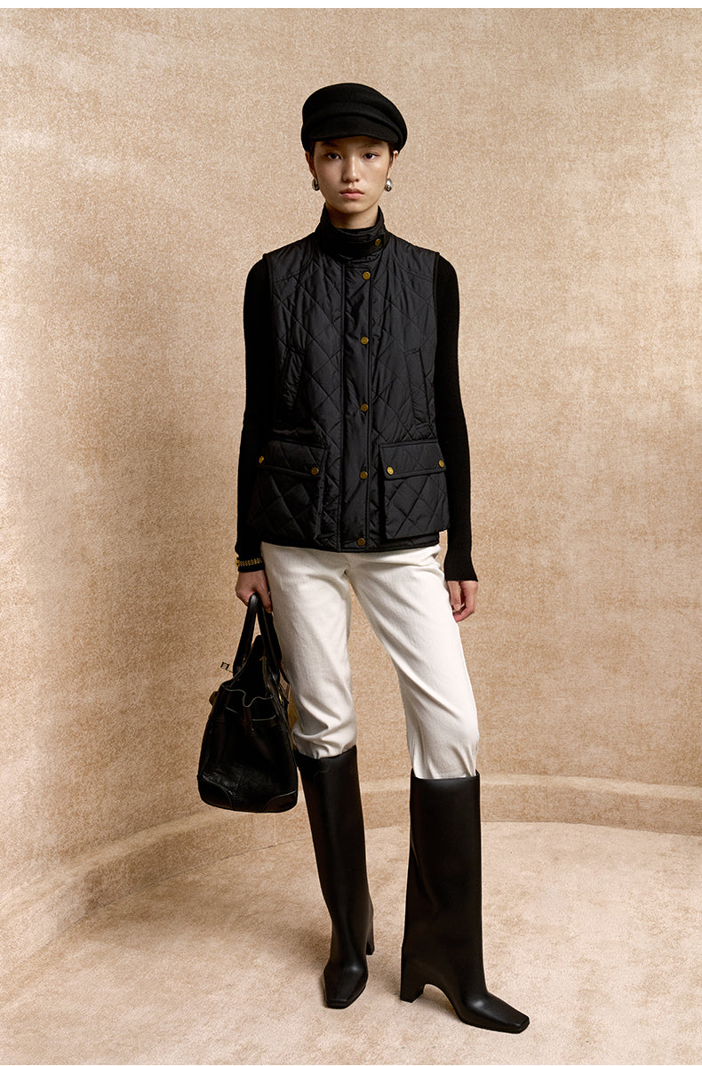 Bikong Stand Collar Padded Gilet in Ink Black - view 2