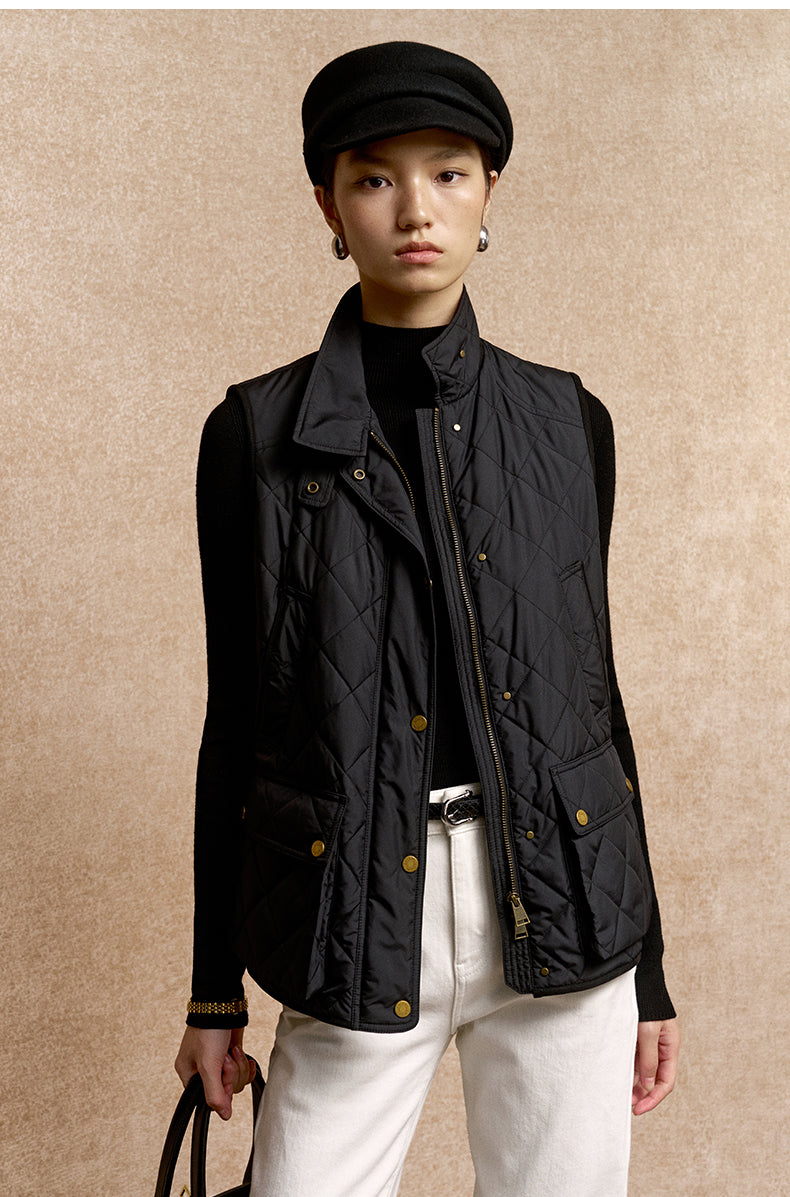 Bikong Stand Collar Padded Gilet in Ink Black - view 3