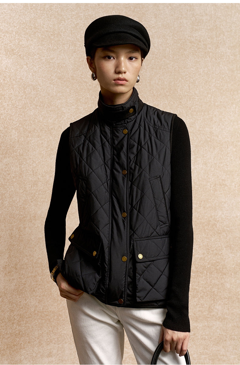 Bikong Stand Collar Padded Gilet in Ink Black - view 4