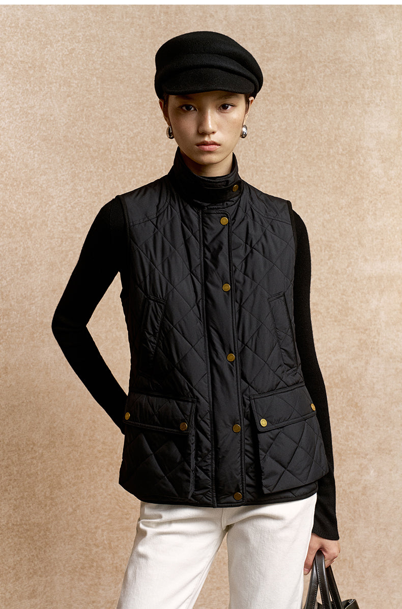 Bikong Stand Collar Padded Gilet in Ink Black - view 5