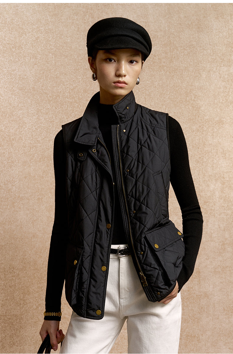 Bikong Stand Collar Padded Gilet in Ink Black - view 6