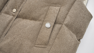 Shan Ting Yan Wool Down Vest in Deer Camel - Pocket and snap closure detail