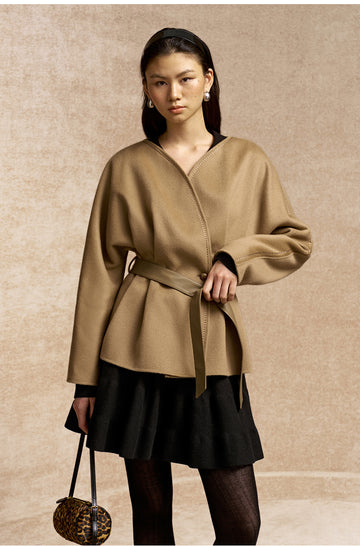 Ranranyun Fitted Flared Wool Jacket in Frosted Apricot Camel - view 2